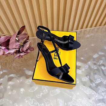Fendi Satin Crystal Embellished Bow Slingback Black 9cm