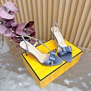 Fendi Satin Crystal Embellished Bow Slingback Gray 9cm - 3