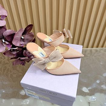 Jimmy Choo 100mm Brook Bow Pointed Mules Beige