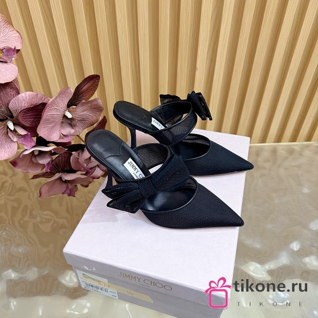 Jimmy Choo 100mm Brook Bow Pointed Mules Black - 1