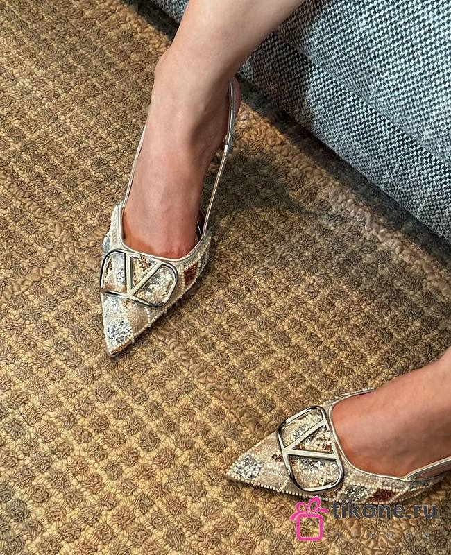 VLTN VLogo Signature Slingback Decollete With Rhombelle Embroidery 80mm 24305 - 1