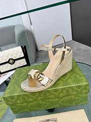 Gucci Metallic Aitana Leather GG Marmont Espadrille Wedges 85mm - 4