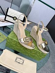 Gucci Metallic Aitana Leather GG Marmont Espadrille Wedges 85mm - 2