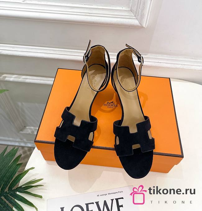 Hermes Legend Sandal Suede in Black 7cm - 1