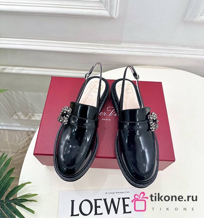 Roger Vivier Viv' Rangers Slingback Loafers In Leather Black - 1