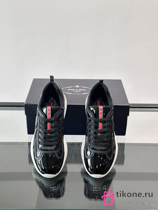 Prada Patent Leather And Technical Fabric Prada America's Cup Sneakers Anthracite Gray/Silver - 1