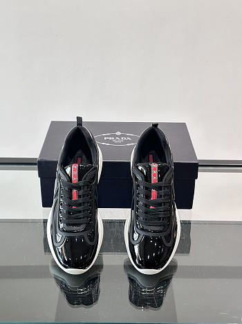 Prada Patent Leather And Technical Fabric Prada America's Cup Sneakers Anthracite Gray/Silver