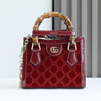 Gucci Diana Crystals Small Tote Bag Rosso Ancora Red Velvet - 20x15.5x10cm