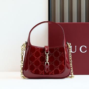 Gucci Jackie 1961 Crystals Mini Bag Gucci Rosso Ancora Red Velvet With GG Crystal - 19x13x3cm