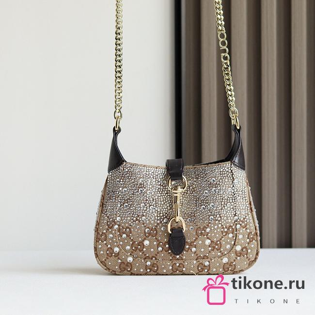 Gucci Jackie Notte Mini Leather Trimmed Crystals Embellished Canvas Jacquard - 19x13x3cm - 1