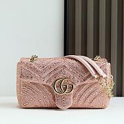 Gucci GG Marmont  Crystals Small Shoulder Bag Light Pink Nubuck Leather- 26x15x7cm - 1