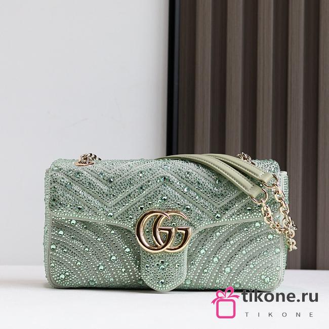 Gucci GG Marmont Crystals Small Shoulder Bag Pale Green Nubuck Leather- 26x15x7cm - 1