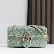 Gucci GG Marmont Crystals Small Shoulder Bag Pale Green Nubuck Leather- 26x15x7cm - 1