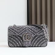 Gucci GG Marmont Crystals Small Shoulder Bag Gray Nubuck Leather- 26x15x7cm - 1