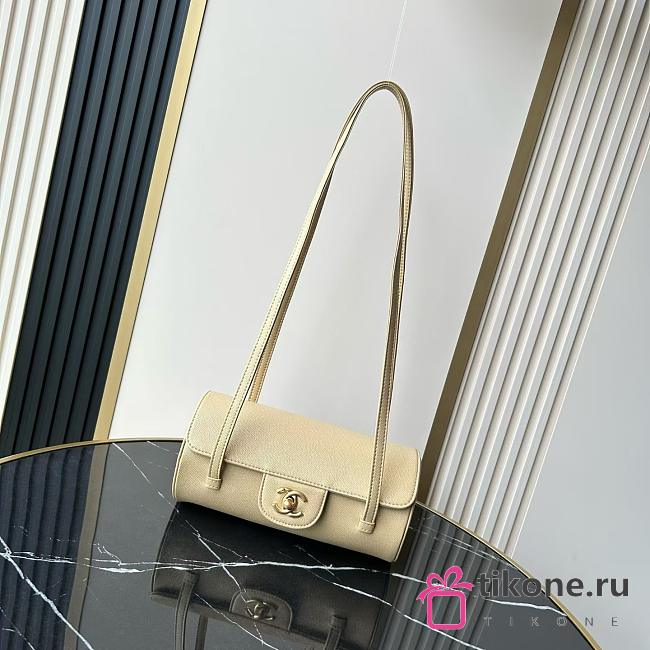 Chanel Small Bowling Bag Grained Shiny Calfskin & Gold-Tone Metal Beige - 20.5x10x10cm - 1