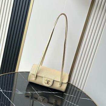 Chanel Small Bowling Bag Grained Shiny Calfskin & Gold-Tone Metal Beige - 20.5x10x10cm