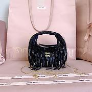 Miumiu Wander Satin Mini-Bag With Crystal and Sequin Fringe Black - 17.5x14x5.5cm - 3