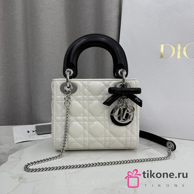 Dior Or Mini Lady Dior Bag with Chain Latte and Black Cannage Lambskin - 17x15x7cm - 1