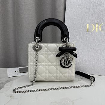 Dior Or Mini Lady Dior Bag with Chain Latte and Black Cannage Lambskin - 17x15x7cm