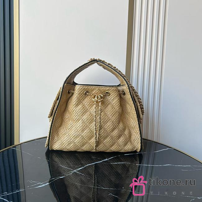 Chanel 25 Small Handbag Braided Raffia, Calfskin & Gold-Tone Metal  Beige & Black - 30x26x14cm - 1