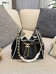 Chanel 25 Small Handbag Braided Raffia, Calfskin & Gold-Tone Metal  Black/White/Beige- 22x20x12.5cm - 2