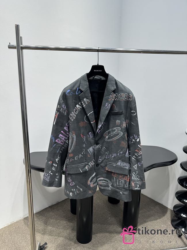Balenciaga Graffiti Print Blazer Gray - 1