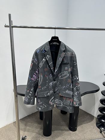 Balenciaga Graffiti Print Blazer Gray