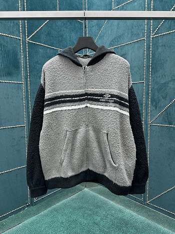 Balenciaga Fluffy Zip-up Hoodie in Grey/Black/White  