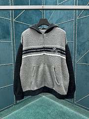 Balenciaga Fluffy Zip-up Hoodie in Grey/Black/White   - 2