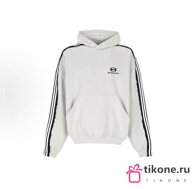 Balenciaga Cotton Stripe-Detail Logo Hoodie White  - 1