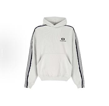 Balenciaga Cotton Stripe-Detail Logo Hoodie White 