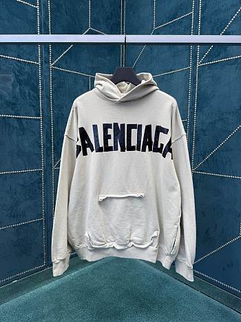 Balenciaga Tape Type Ripped Hoodie In Beige Dry Fleece