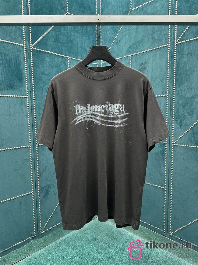 Balenciaga Washed Crayon Political T-Shirt Medium Fit In Faded Black Dry Jersey  - 1