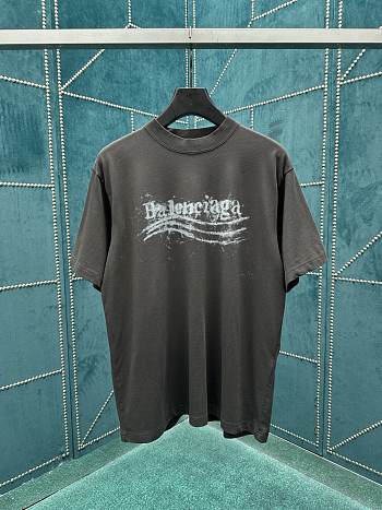 Balenciaga Washed Crayon Political T-Shirt Medium Fit In Faded Black Dry Jersey 