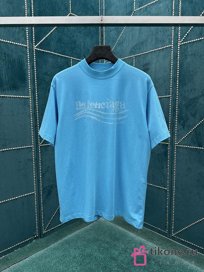 Balenciaga Washed Crayon Political T-Shirt Medium Fit In Azure Dry Jersey - 1