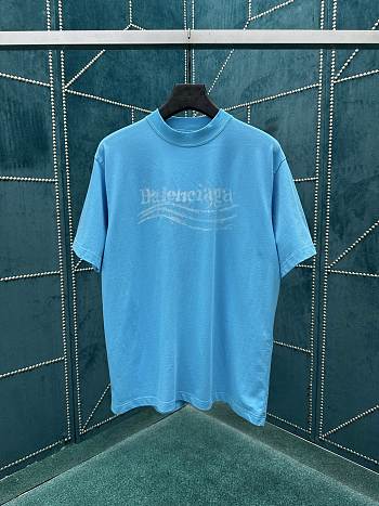 Balenciaga Washed Crayon Political T-Shirt Medium Fit In Azure Dry Jersey