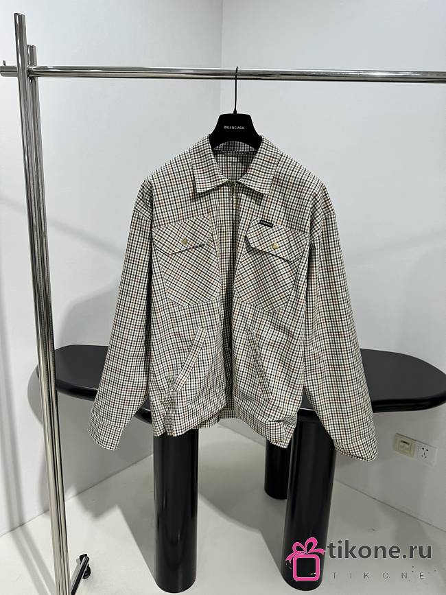 Balenciaga Check Zip-up Shirt Jacket Beige - 1