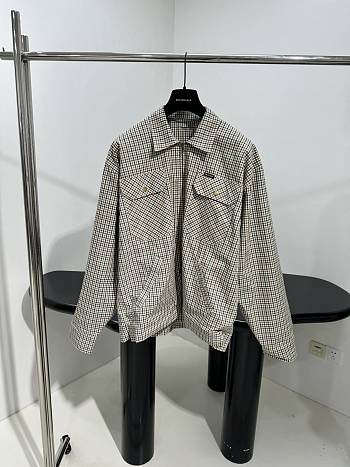 Balenciaga Check Zip-up Shirt Jacket Beige