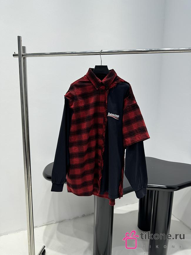 Balenciaga Check Frayed Shirt Black - 1