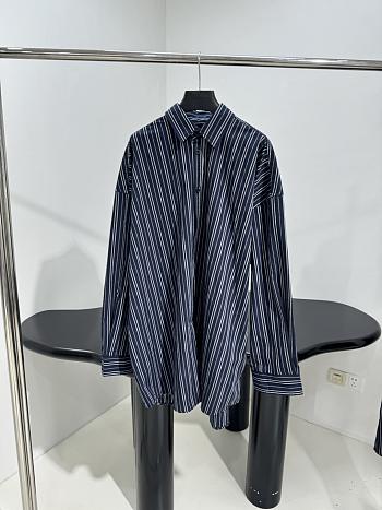 Balenciaga Stripe Cotton Mini Shirt Dress In Blue