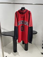Balenciaga Basketball Series - Layered Long Sleeve T-Shirt In Red And Black Sporty Mesh Jersey - 1