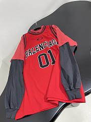 Balenciaga Basketball Series - Layered Long Sleeve T-Shirt In Red And Black Sporty Mesh Jersey - 5