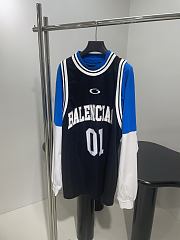 Balenciaga Basketball Series - Layered Long Sleeve T-Shirt In Black, Blue And White Sporty Mesh Jersey - 2