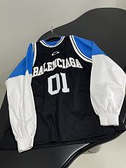 Balenciaga Basketball Series - Layered Long Sleeve T-Shirt In Black, Blue And White Sporty Mesh Jersey - 6