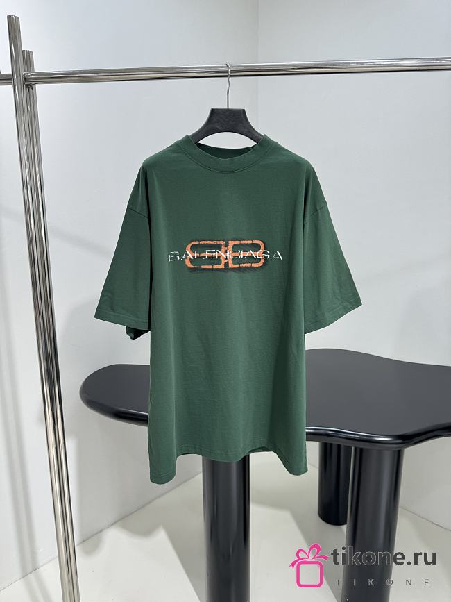 Balenciaga BB Icon Stencil T-Shirt Medium Fit In Faded Green Dry Jersey  - 1