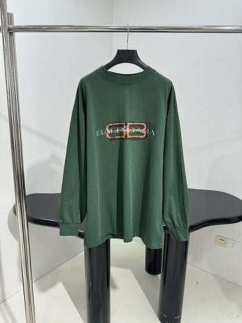 Balenciaga BB Icon Stencil Long Sleeve T-shirt Large Fit in Faded Green Dry Jersey