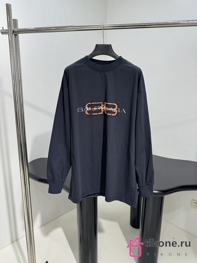 Balenciaga BB Icon Stencil Long Sleeve T-shirt Large Fit in Faded Black Dry Jersey - 1