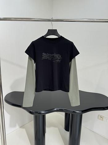 Balenciaga Washed Crayon Political Double Sleeve T-Shirt In Washed Black Interlock Strech Jersey