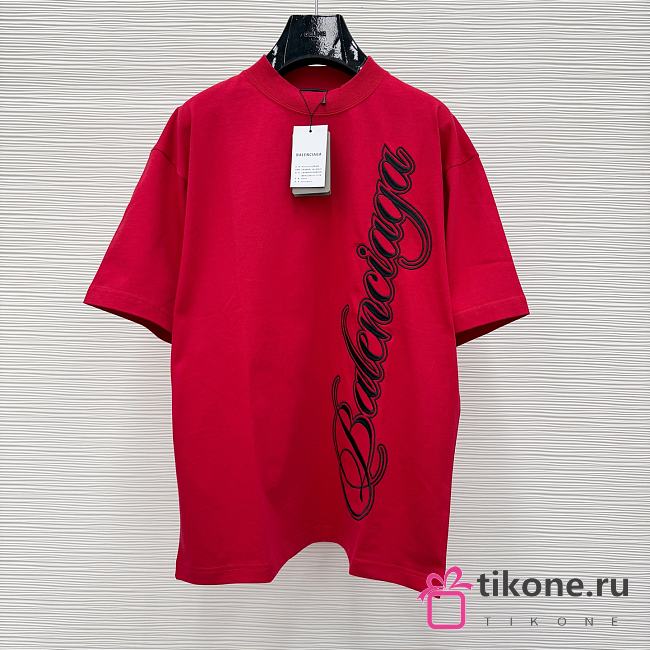 Balenciaga Cursive T-shirt Medium Fit in Red/Black - 1