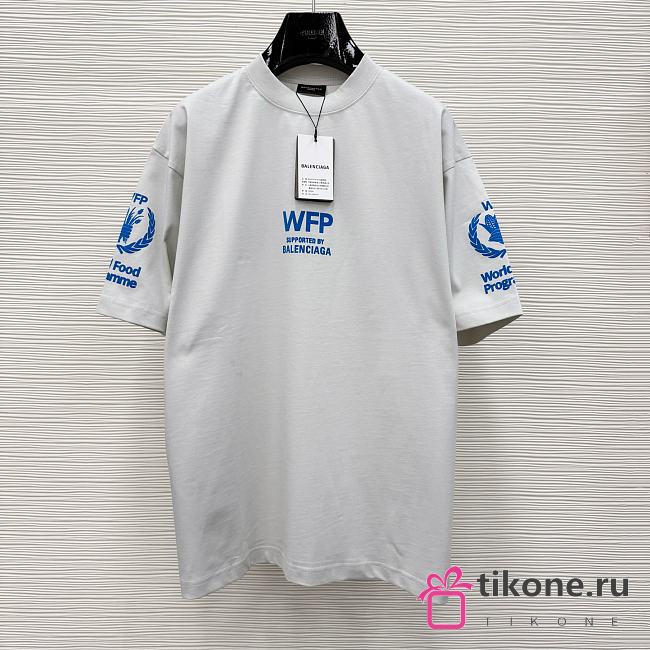 Balenciaga White Cotton WFP Oversized Logo T-Shirt Light Gray/Blue - 1